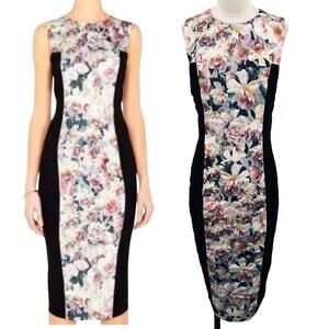 Sportmax Floral Print Sheath Dress Pencil Midi Sleeveless Black Side Panels 12